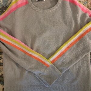 Gray Women's Sweater with Pink and Yellow Stripes